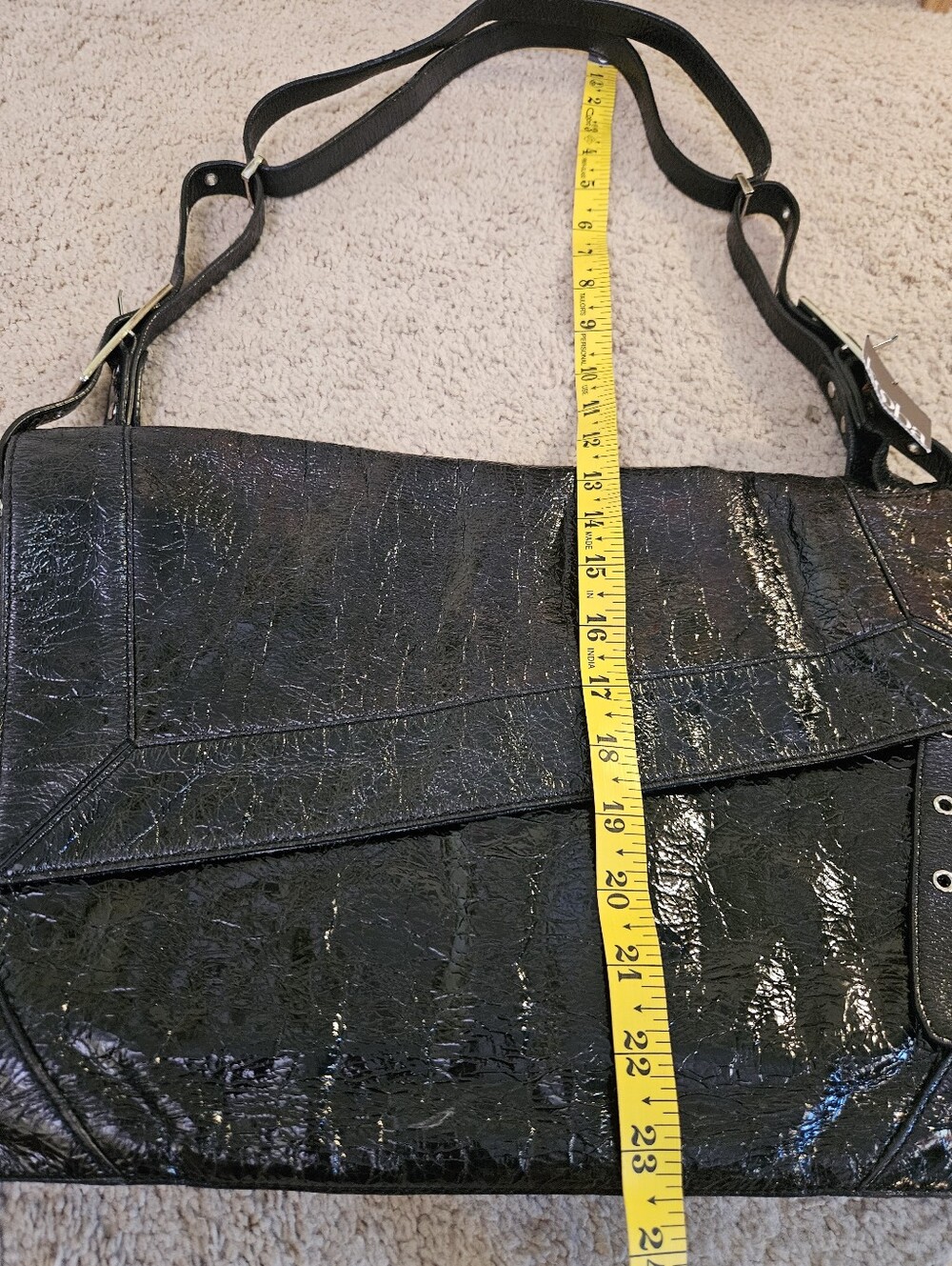 Kooba Black distressed Patent leather crossbody Messenger bag - Picture 6 of 11